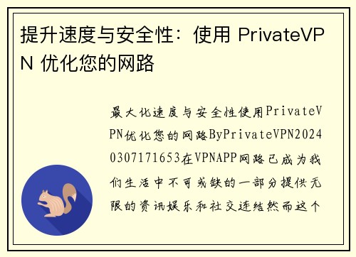 提升速度与安全性：使用 PrivateVPN 优化您的网路